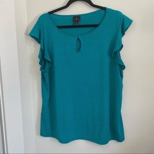 Teal polka dot blouse